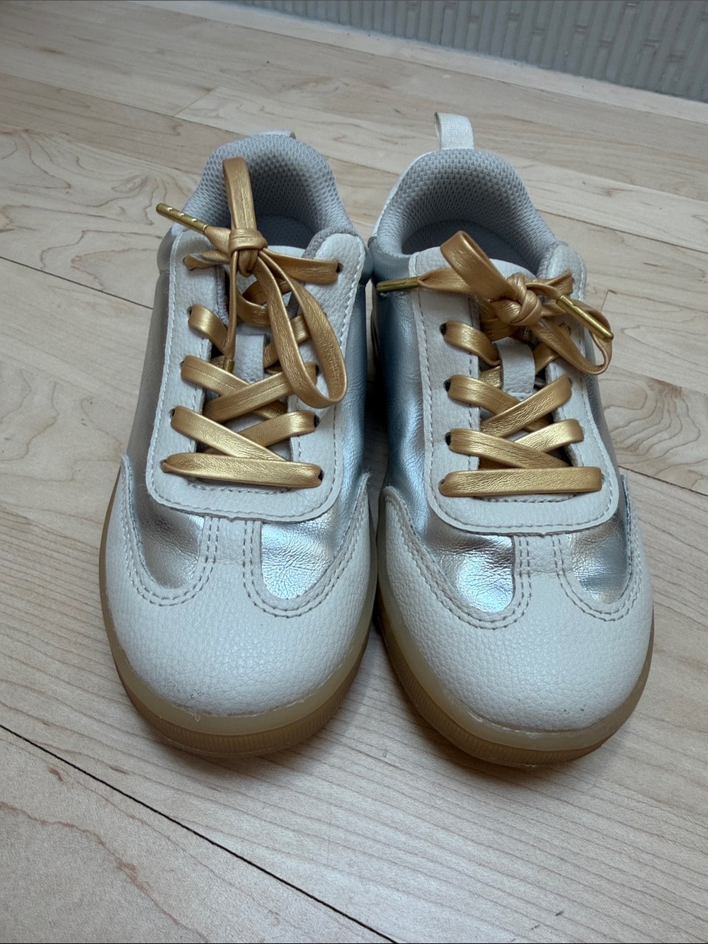 Kids White Sneakers with Gold Accents